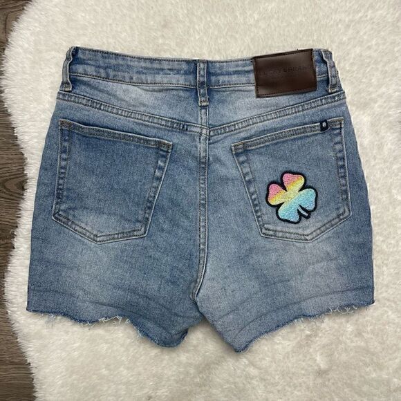 Lucky Brand High Rise Shorts Embroidered Rainbow Clover Leaf Sz 2 26 Short Raw H - Picture 4 of 7